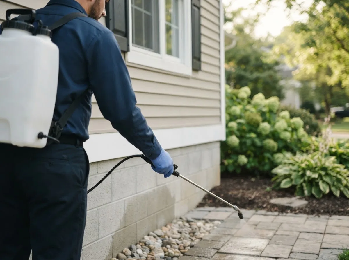 Pest control technician inspecting a home in Hankins, NY